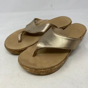 Crocs A-Leigh Womens Size 9 Cork Wedge Gold‎ Flip Flops Thong Sandals